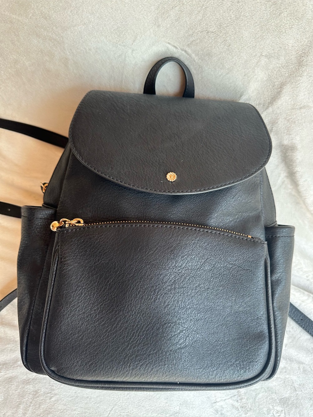 LC Lauren Conrad Black Faux Leather Backpack with Gold Accent